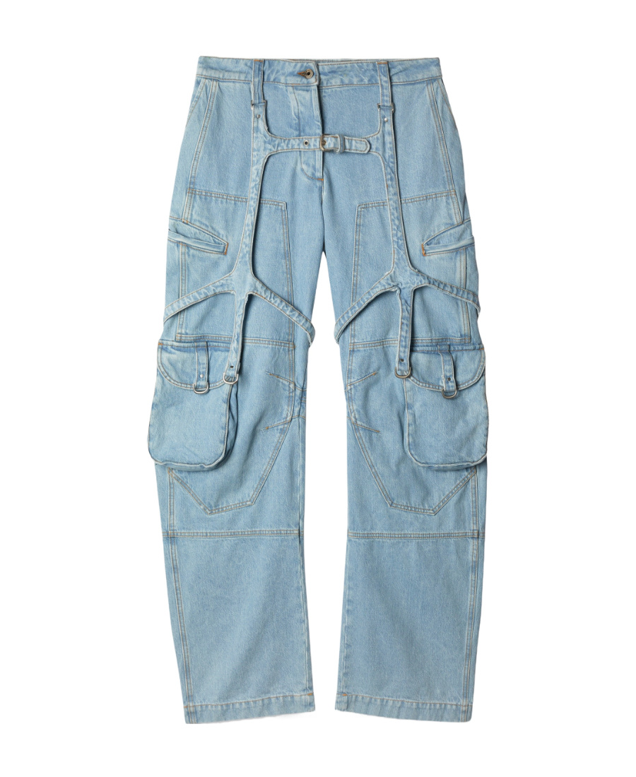 Off-white High-rise Denim Cargo Pants In Blue