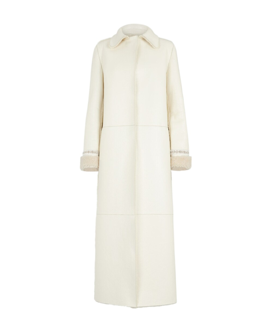 Fendi Mantel Long Sleeved Midi Coat In White