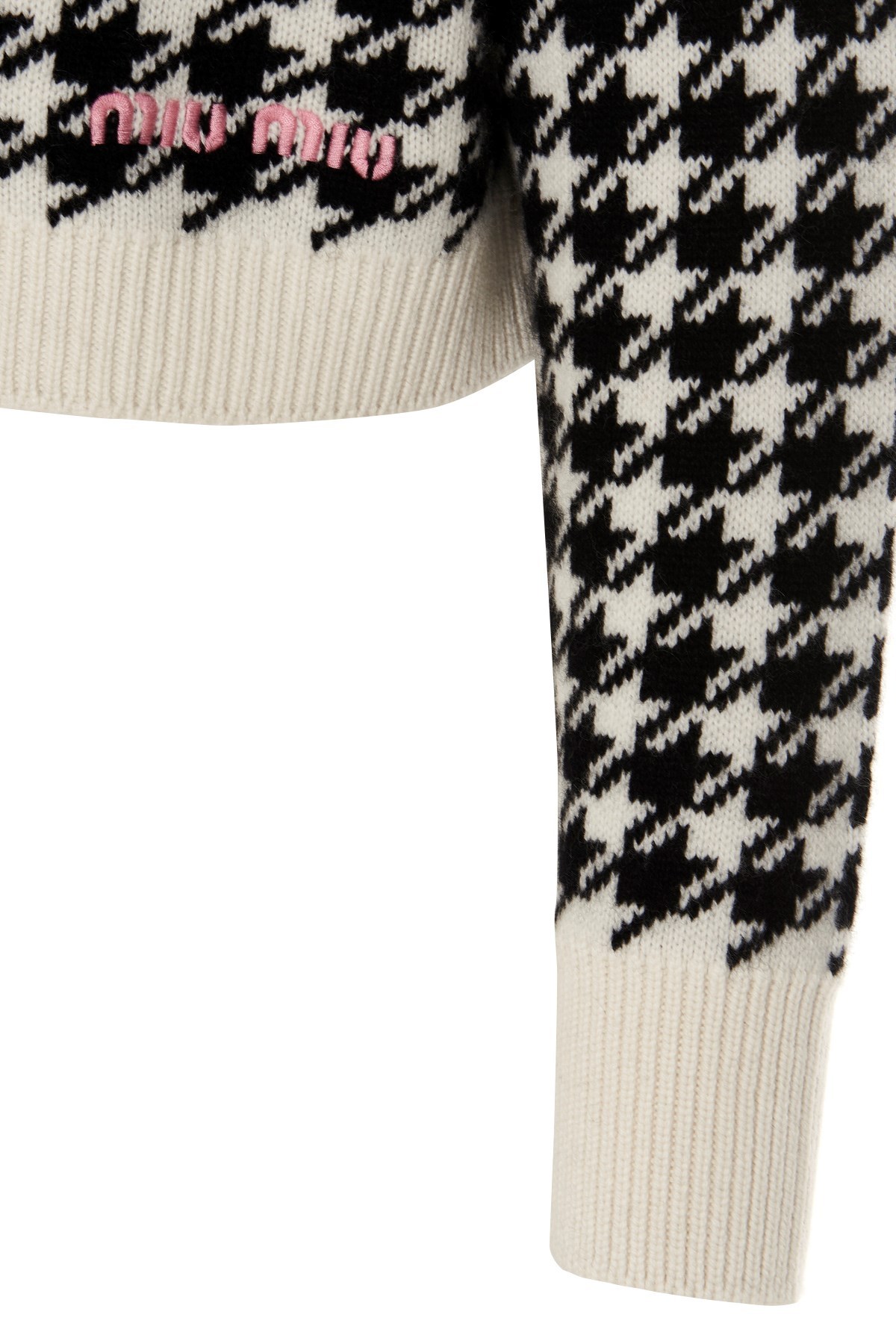 Miu Miu Houndstooth-knit Cashmere Cardigan In Black