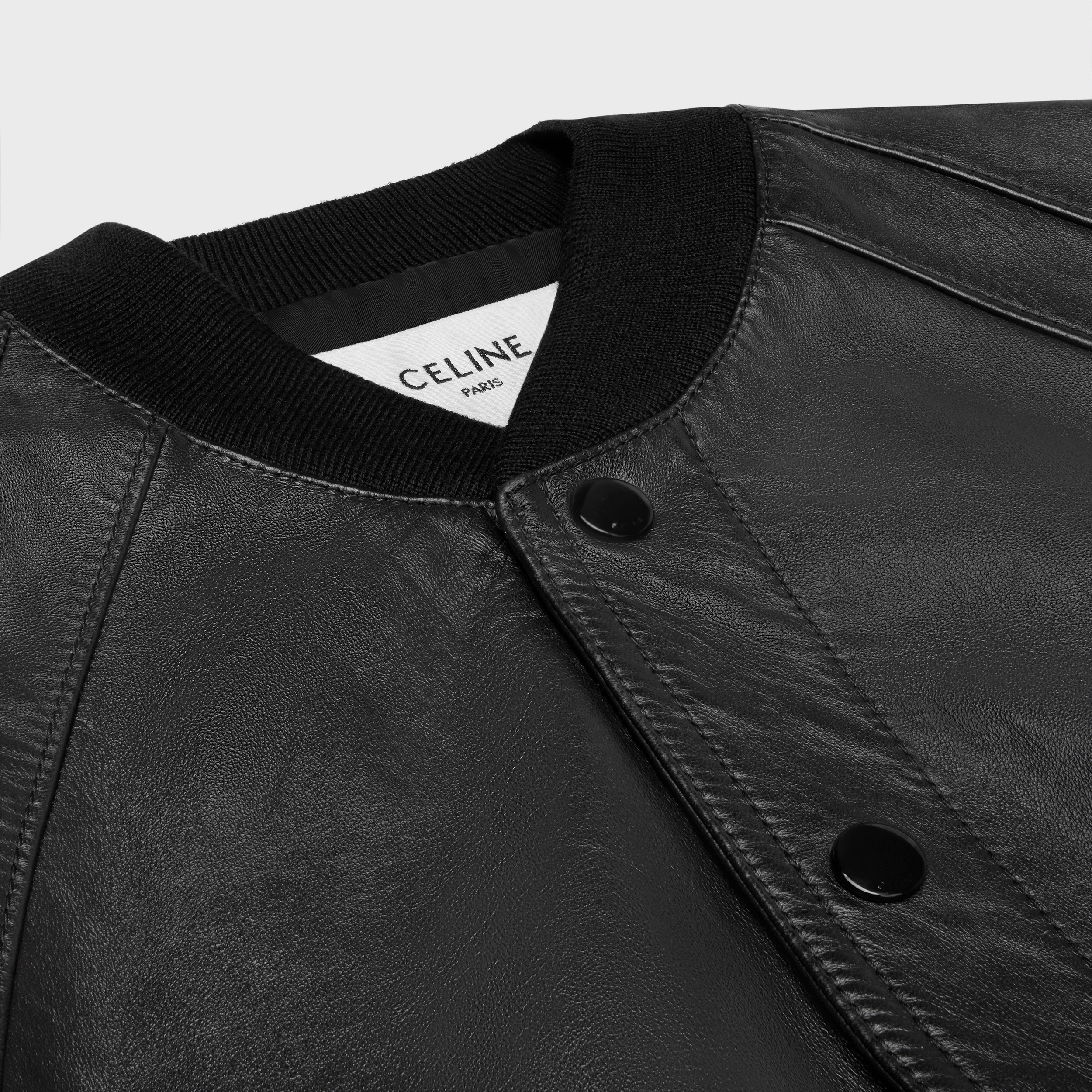 Celine Shoulder Cuff Buttoned Leather Jacket In Black
