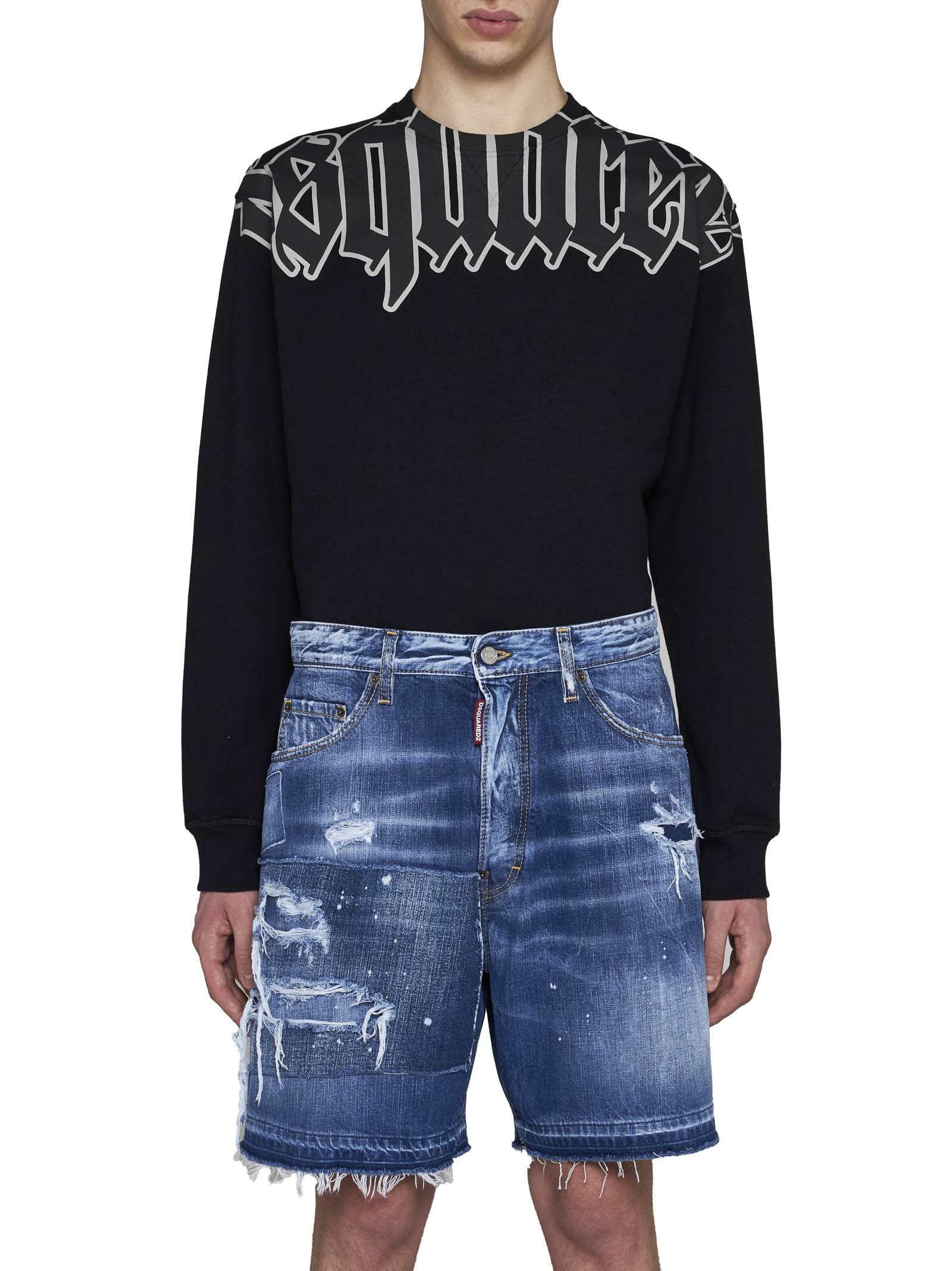 Dsquared2 Ripped Denim Shorts In Blue