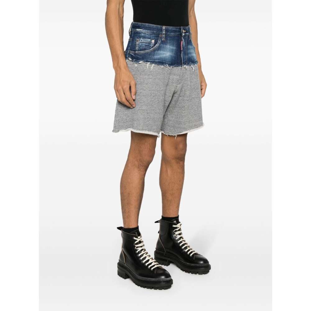 Shop Dsquared2 Panelled Cotton Shorts In Gray