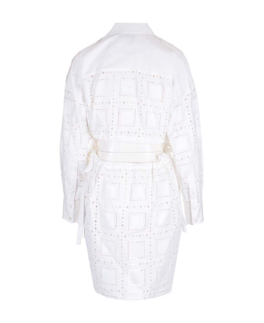 Msgm White Textured Shirt Collar Mini Dress In White
