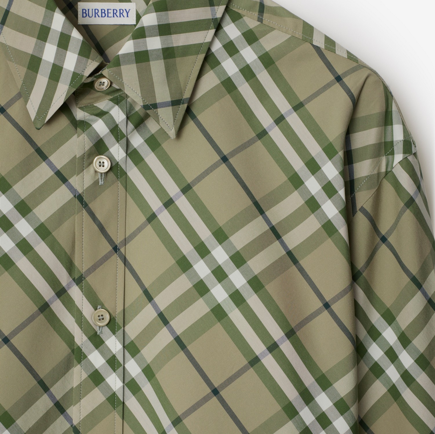 Burberry Embroidered Poplin Shirt With Button Cuffs In Green