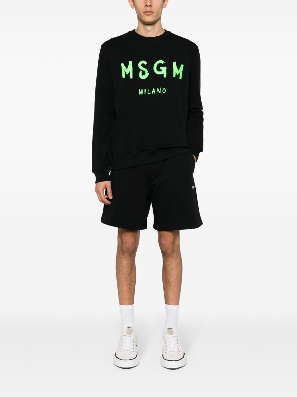 Msgm Logo-print Cotton Track Shorts In Black