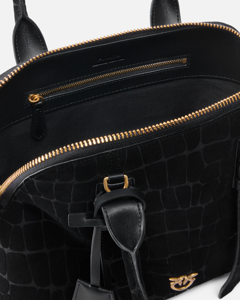 Pinko Escape Bag Small Handbag In Crocodile-print Leather In Black