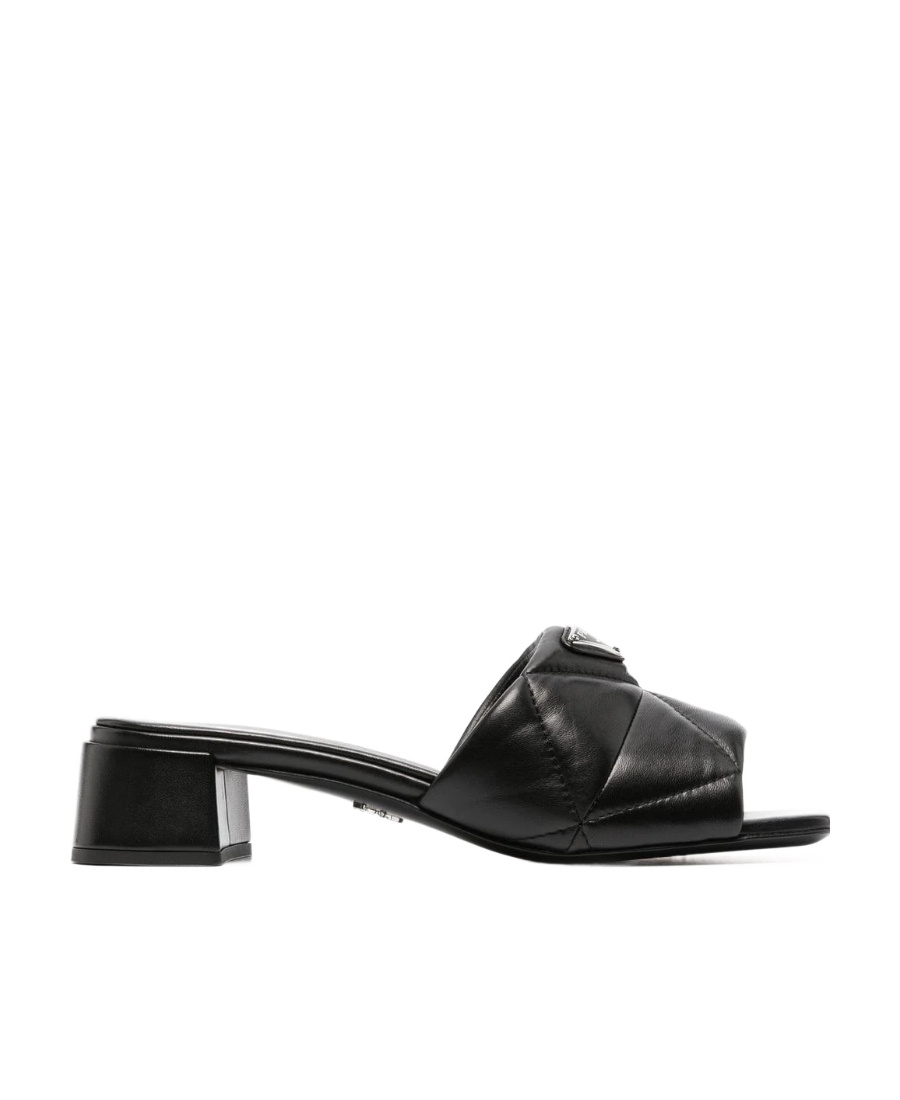 Prada Triangle Logo Quilted Mules In Black