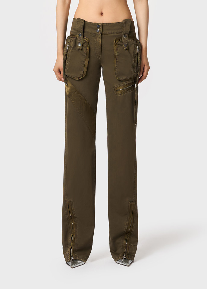 Blumarine Satin Inlaid Overalls Casual Pants In Green