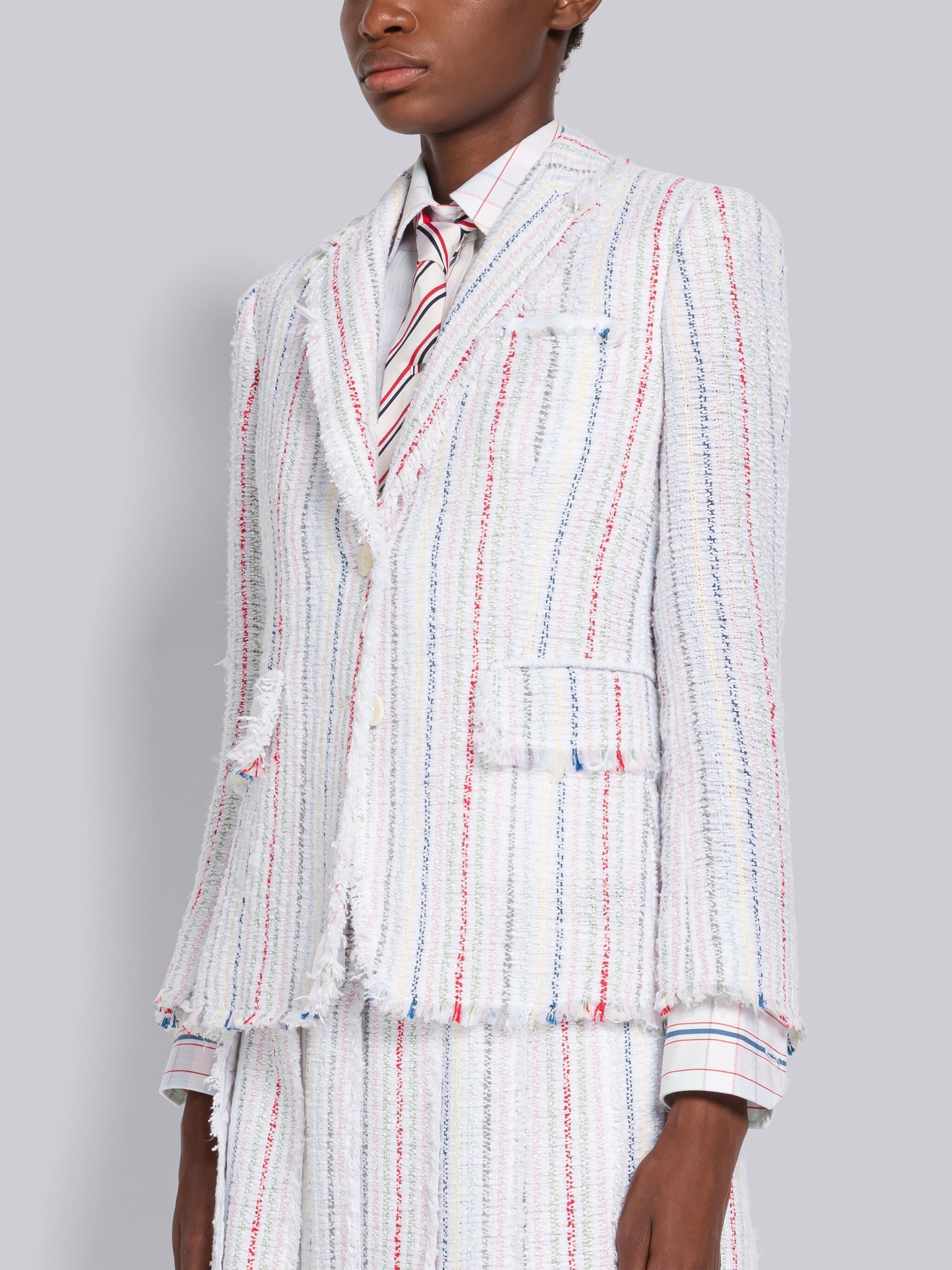Thom Browne Seersucker Tweed Blazer In White