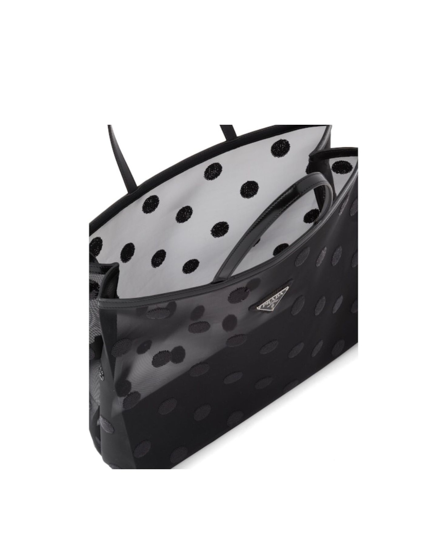 Shop Prada Polka-dot Mesh Tote Bag In Black