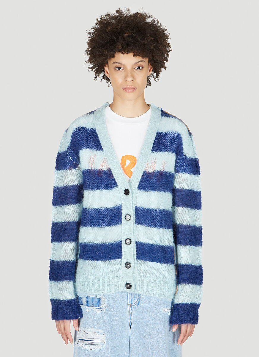 Marni Striped Panelled Cardigan In Blue