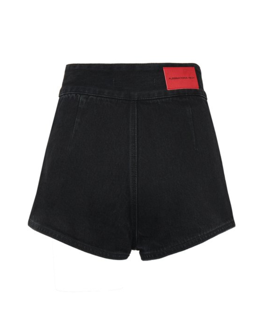 Alessandra Rich Belted High-waisted Denim Shorts In Black