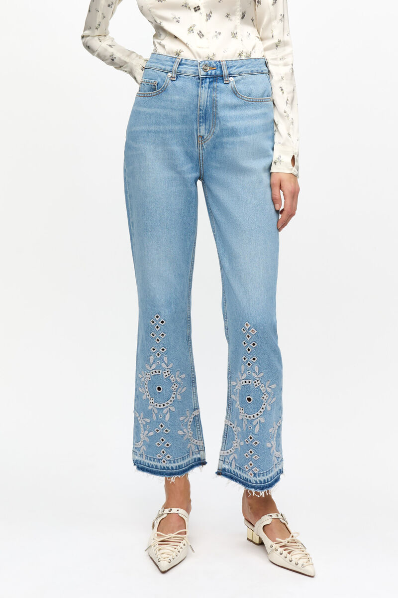 Ganni Jeans Mit Lochstickerei In Blue