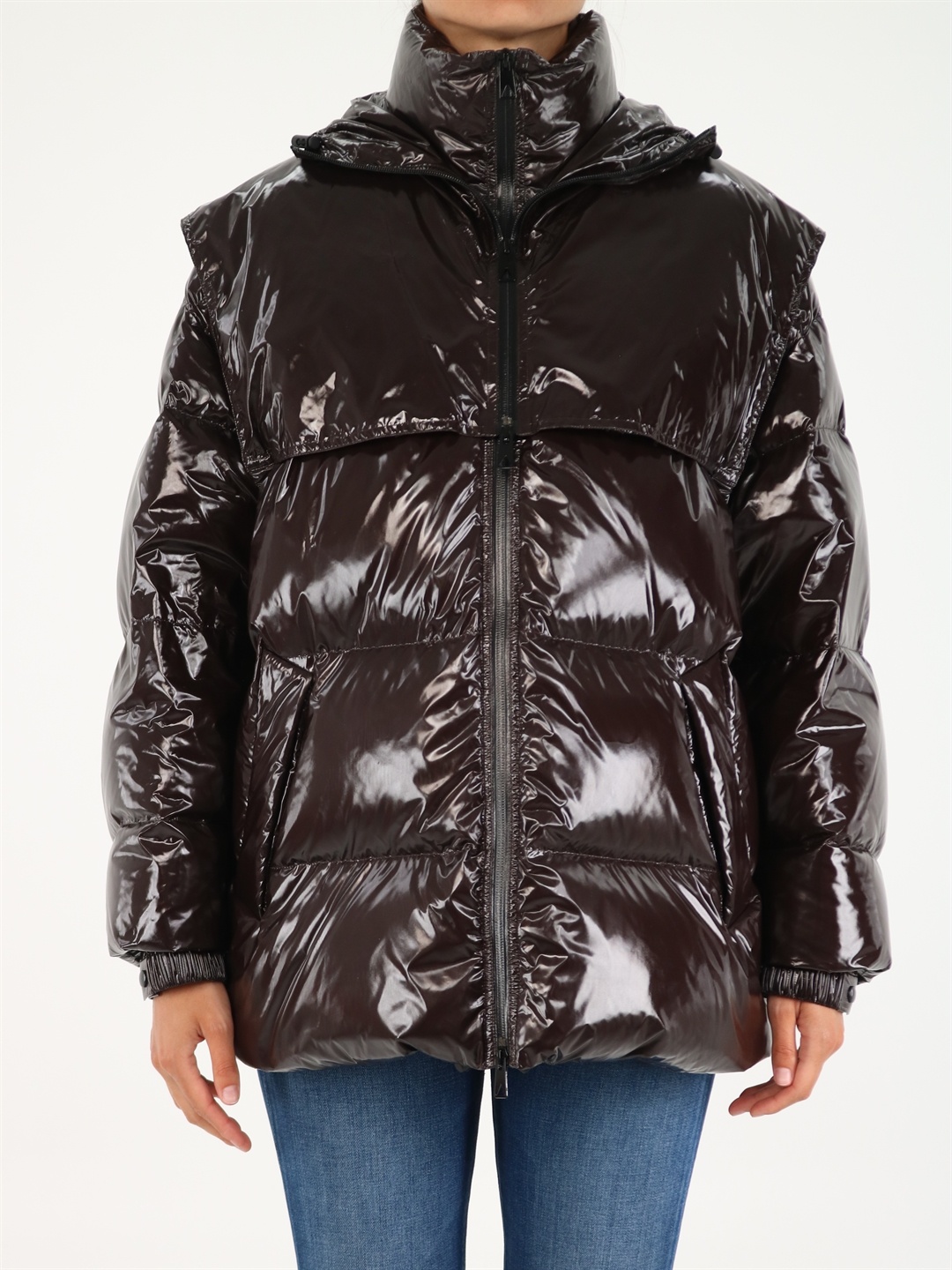Bottega Veneta High-shine Puffer Jacket In Brown