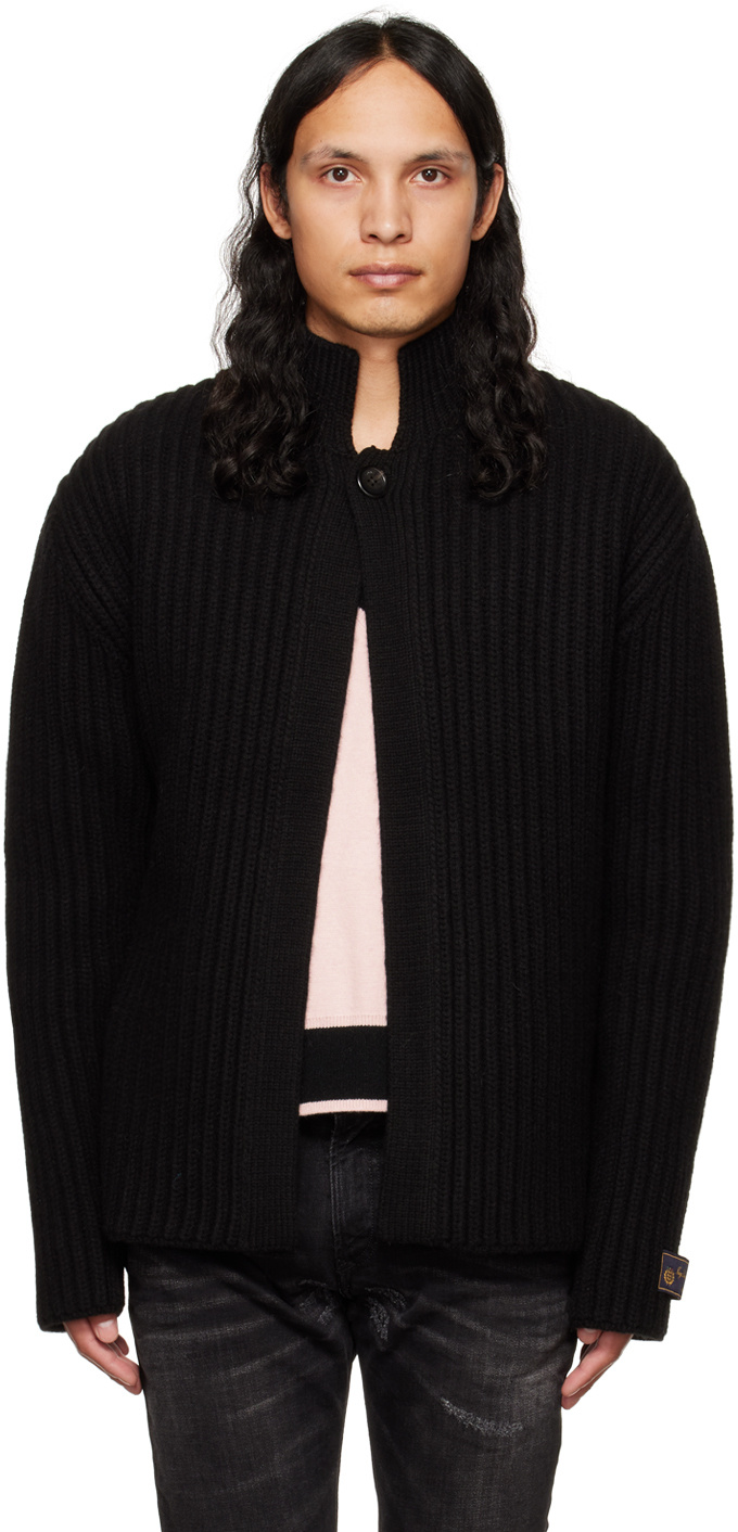 We11 Done Black Stand Collar Cardigan In Black