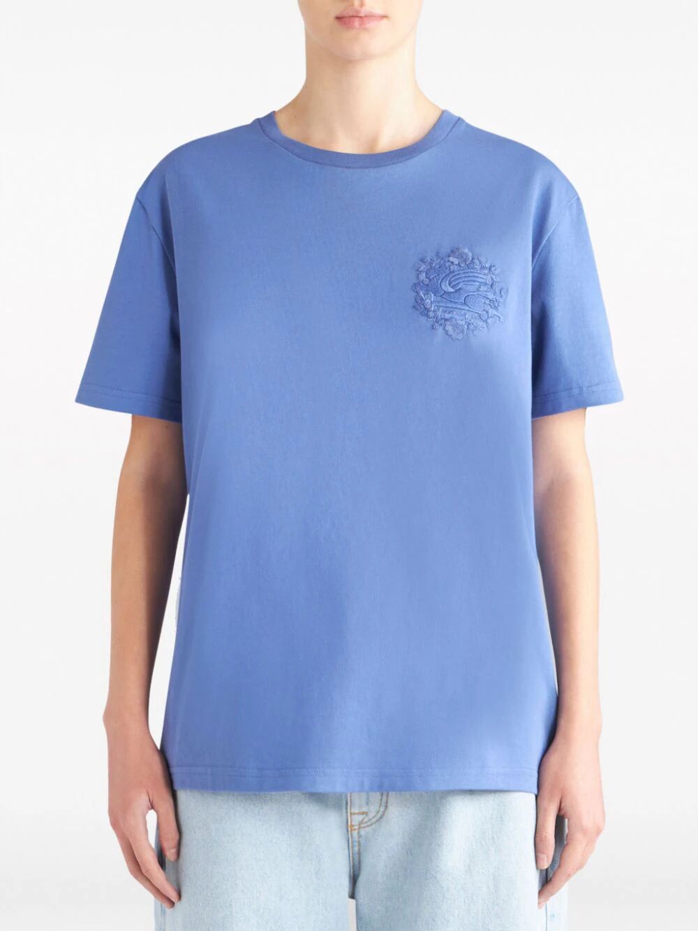 Etro Pegaso-embroidered Cotton T-shirt In Blue