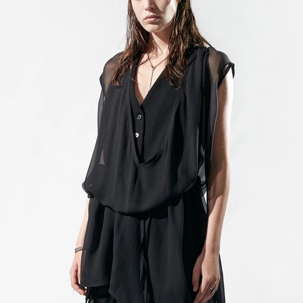 Shop Ann Demeulemeester Sheer Panel Shift Dress In Black