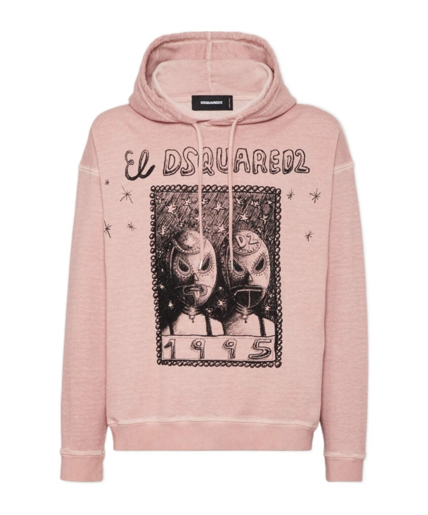Dsquared2 Best Fade Relax Fit Mask Print Hoodie In Pink