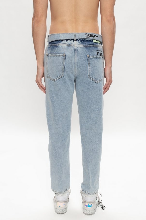 Off-white Bleached-effect Slim-fit Jeans In Gray