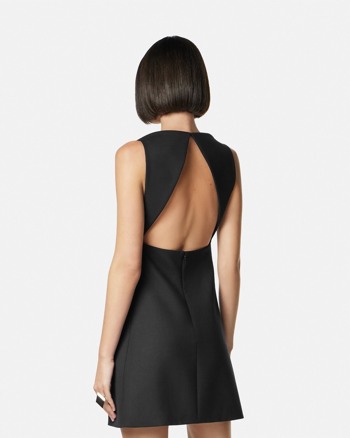 Versace Wool Blend Straight Mini Dress With Cut-out In Black