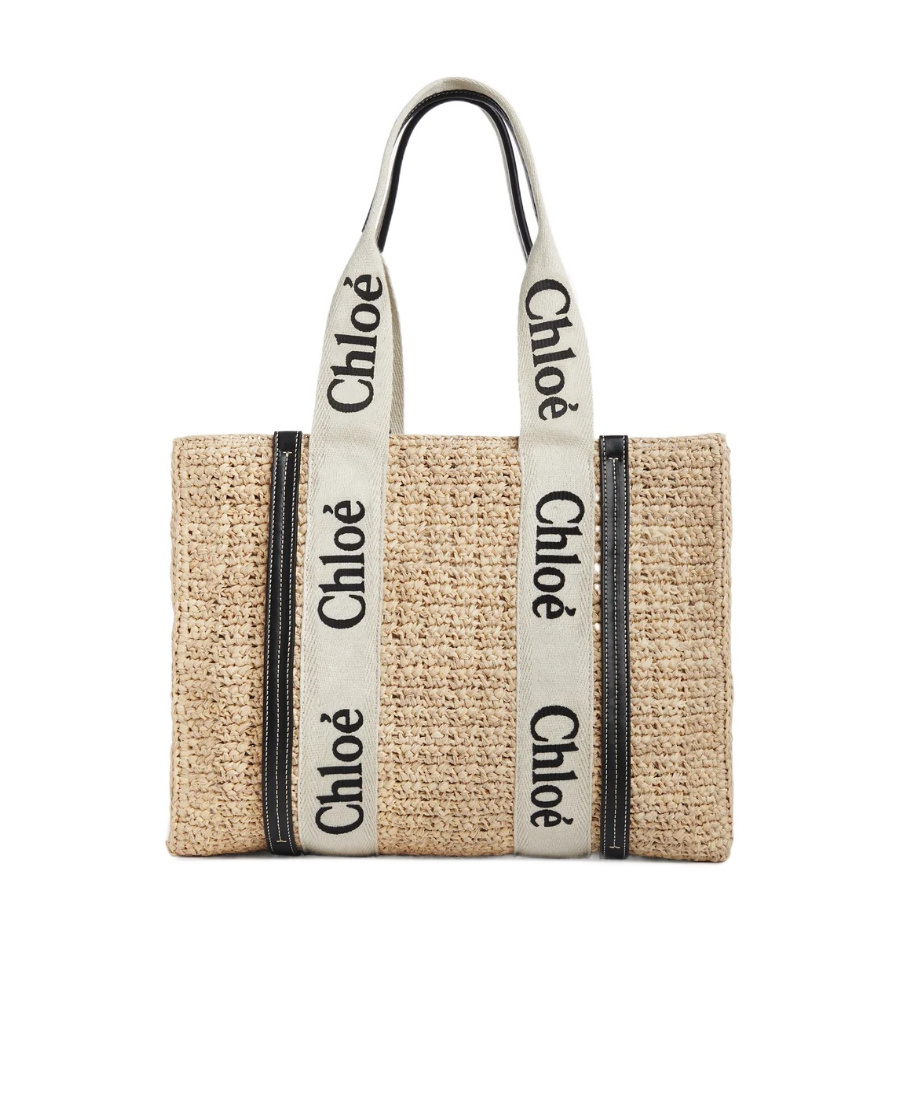 Chloé Medium Woody Raffia Beach Bag In Nude