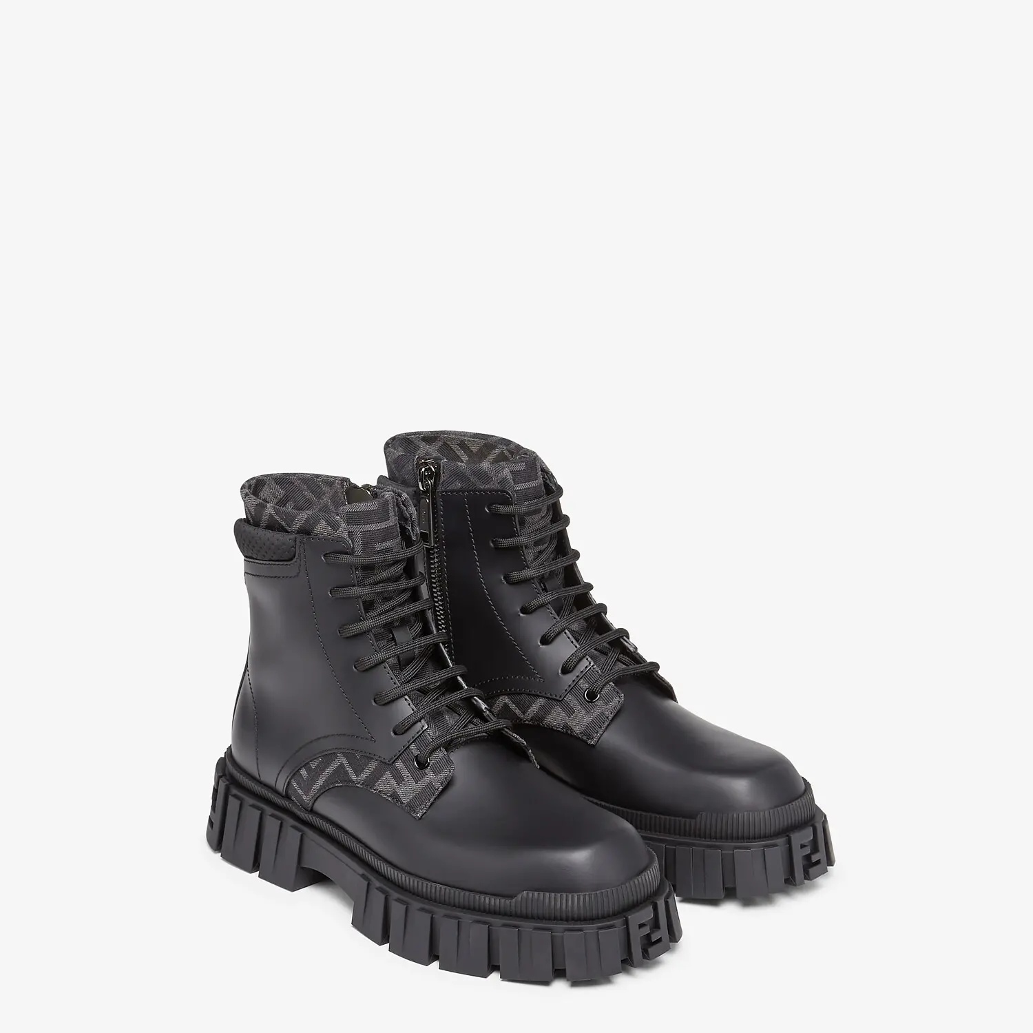 Fendi Monogram Pattern Lace-up Boots In Black