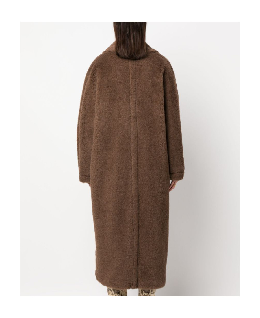 Max Mara Long Double-breasted Teddy Coat With Relaxed Fit In Brown