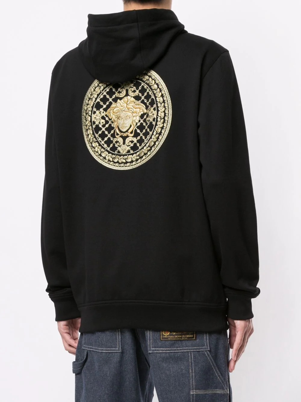 Versace Embroidered Medusa Zip-up Hoodie In Black