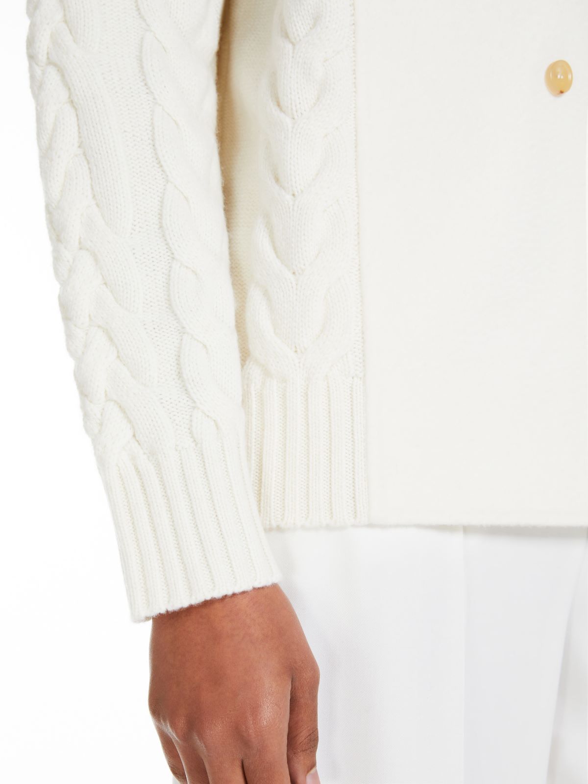 Shop Max Mara Micio Double-breasted Cable-knit Cardigan In White
