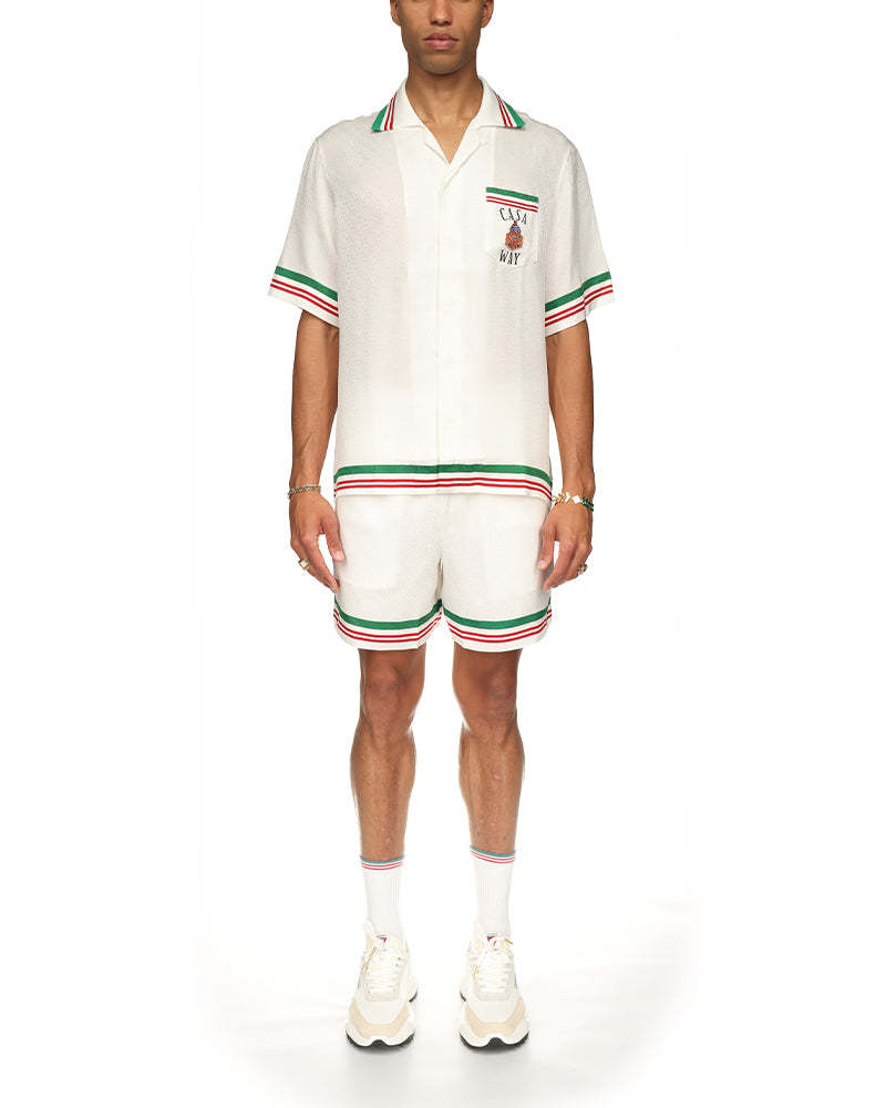 Casablanca Silk Shirt With Graphic Print And Striped Trim In White
