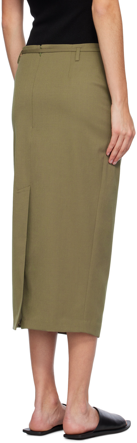 St Agni Kelp Belted Stretch-wool Pencil Skirt In Green