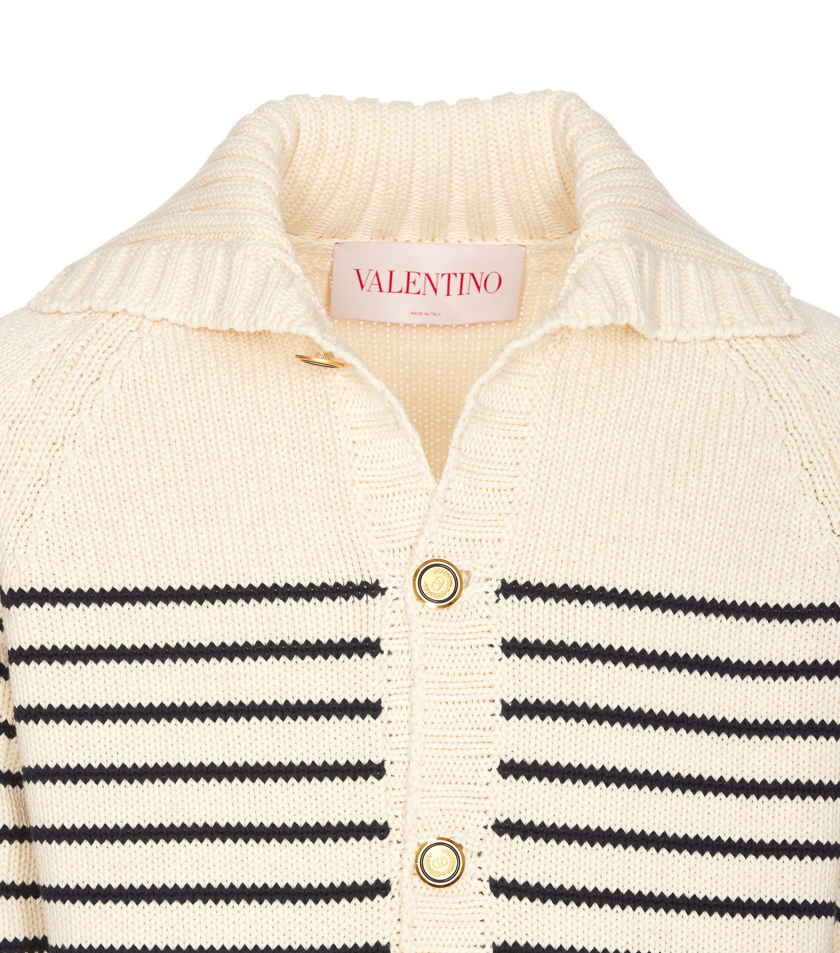 Valentino Striped Shawl Collar Cardigan Pockets In White