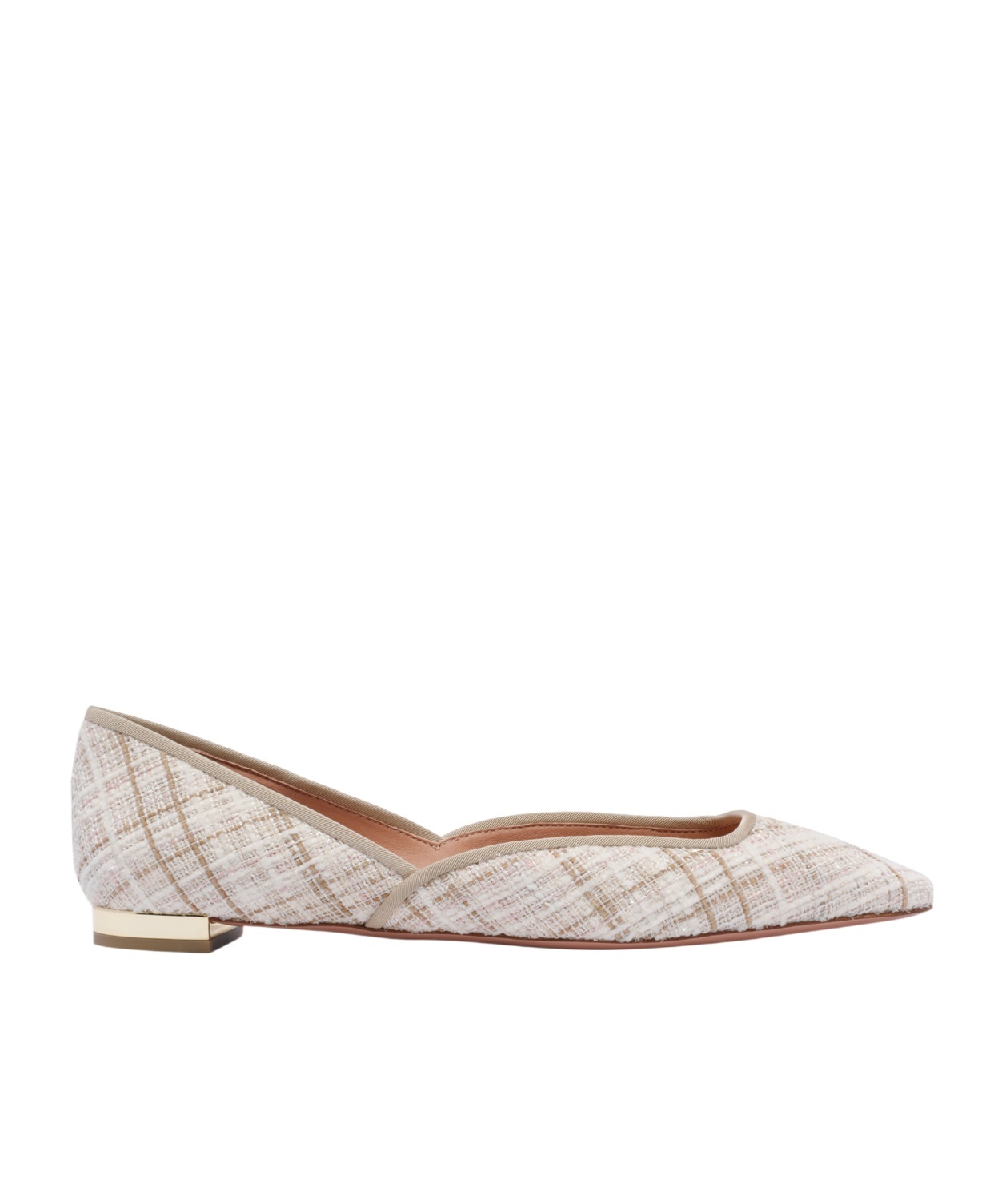 Aquazzura Check Tweed Pointed Toe Ballet Flats In White
