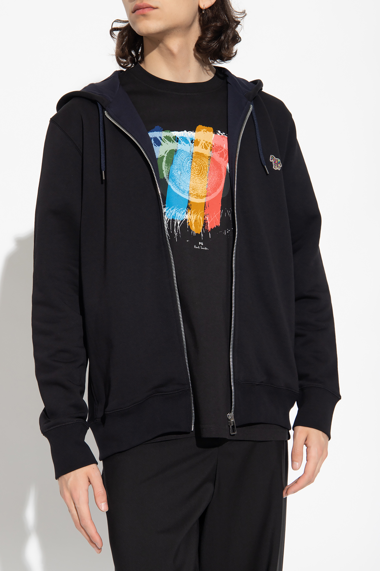Shop Paul Smith Zipped Organic Cotton Hoodie In Black