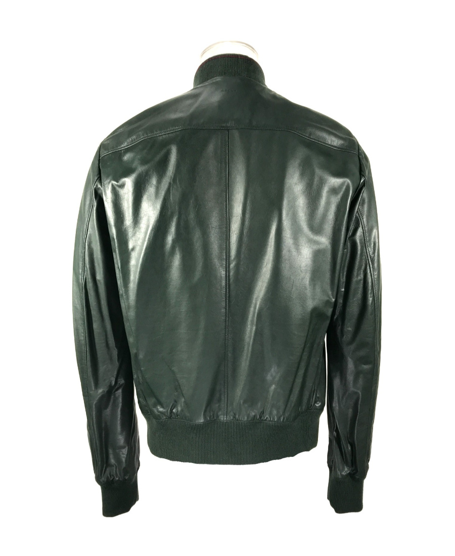 Gucci Logo Leather Jacket In Green