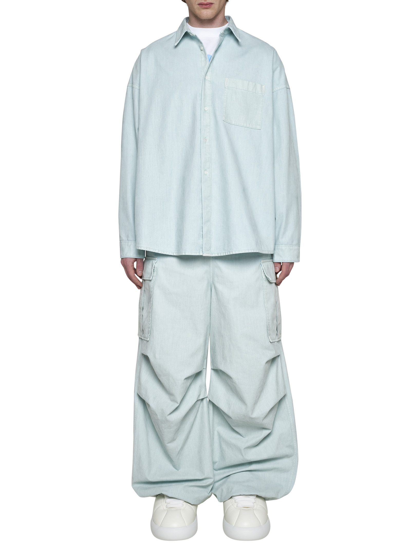 Shop Marni Flocked-finish Denim Shirt In Blue