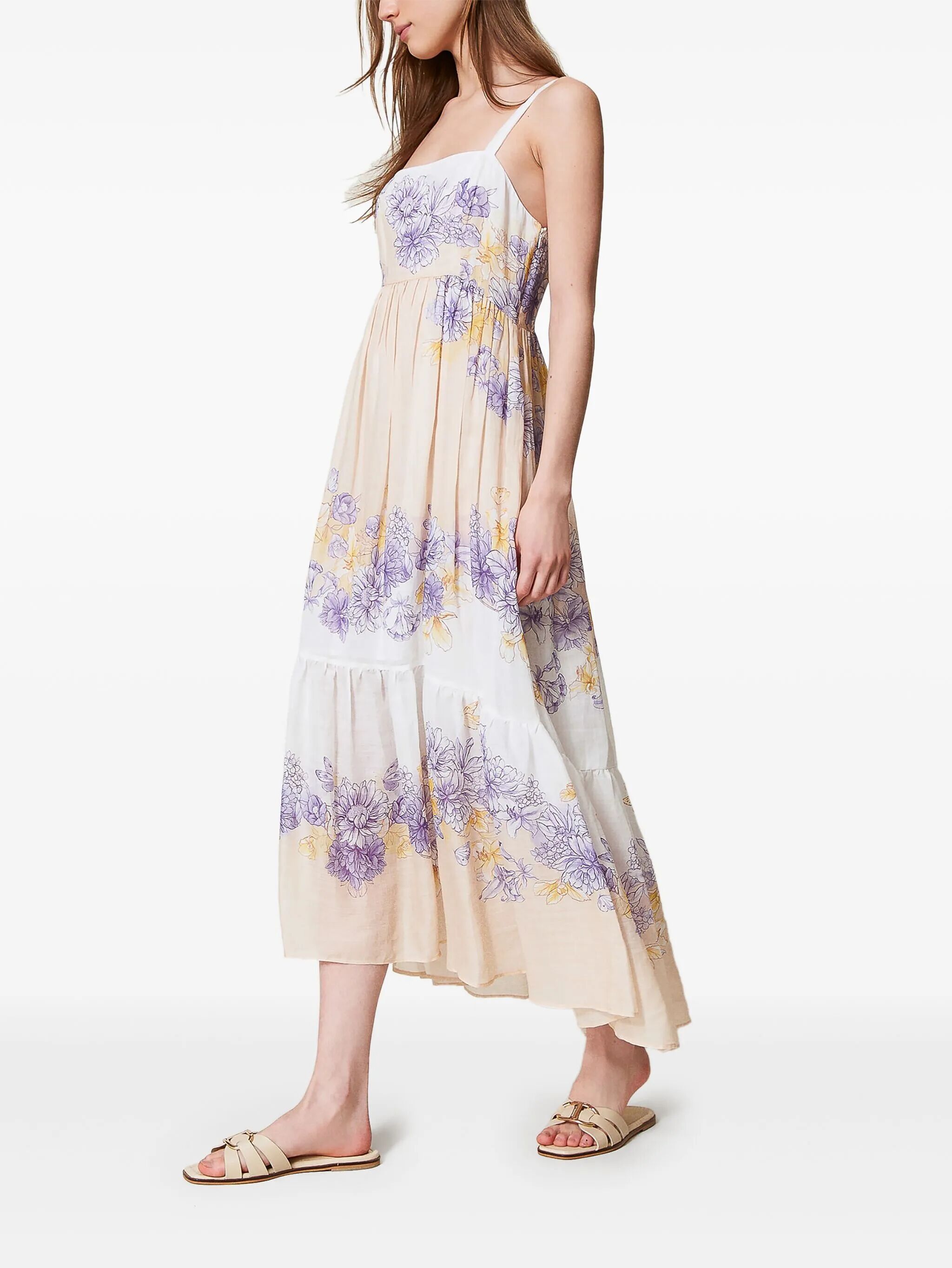 Twinset Robe Longue Bustier Florale En Ramie In Multi