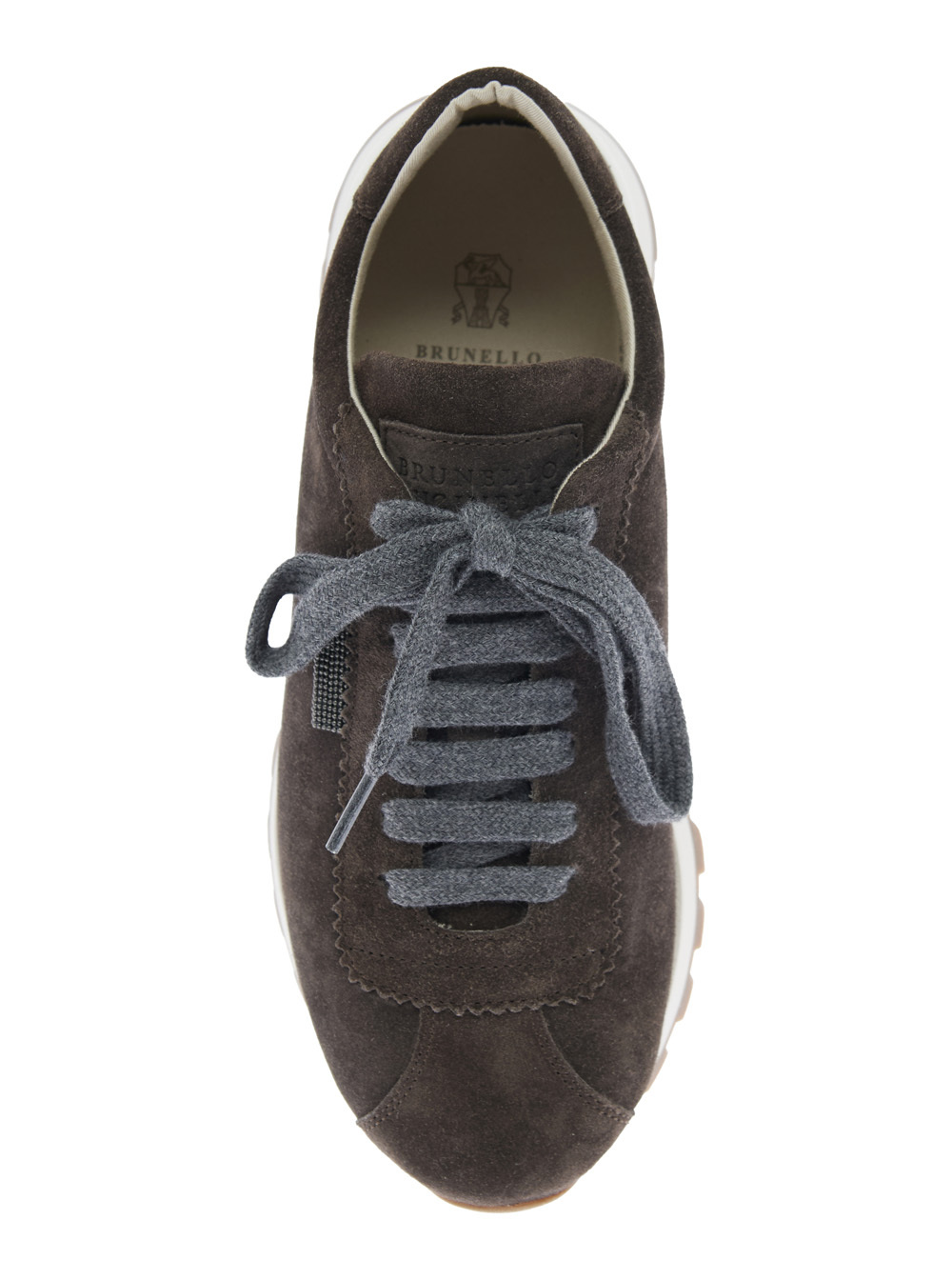 Brunello Cucinelli Brown Low Top Sneakers With Monil Detail On The Side And Embossed Logo Lettering On The Rear In Leat