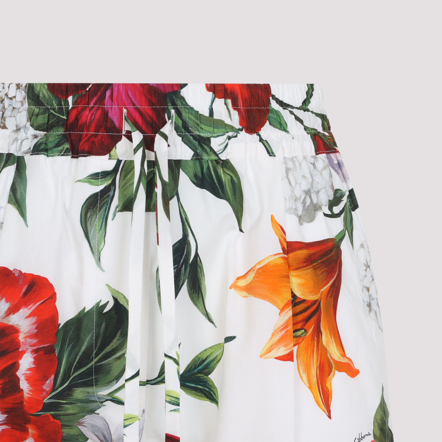 Dolce & Gabbana Elasticated Waist Floral Print Trousers In White