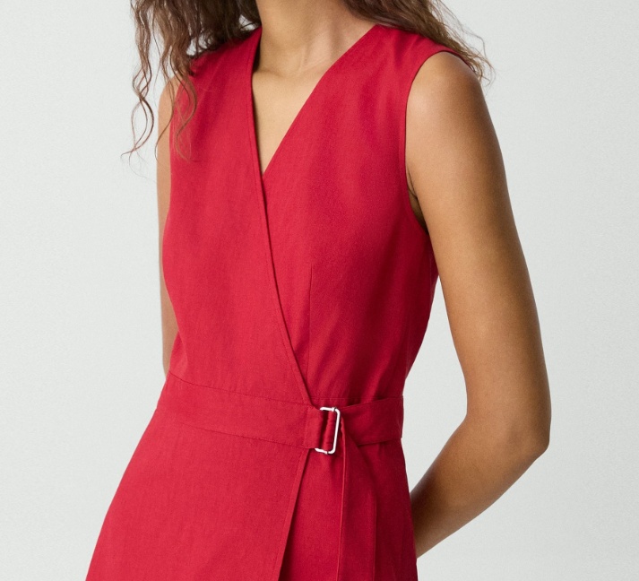 Theory Sleeveless A-line Wrap Dress In Good Linen In Cherry