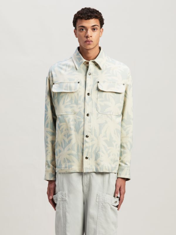 Palm Angels Palm Tree Printed Overshirt In White