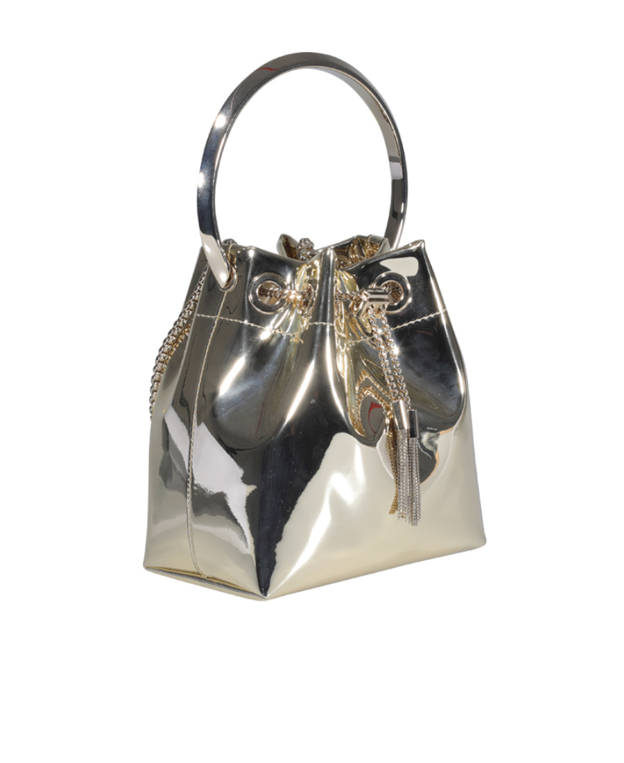 Jimmy Choo Gold Metallic Leather Bon Bon Bucket In Multicolor