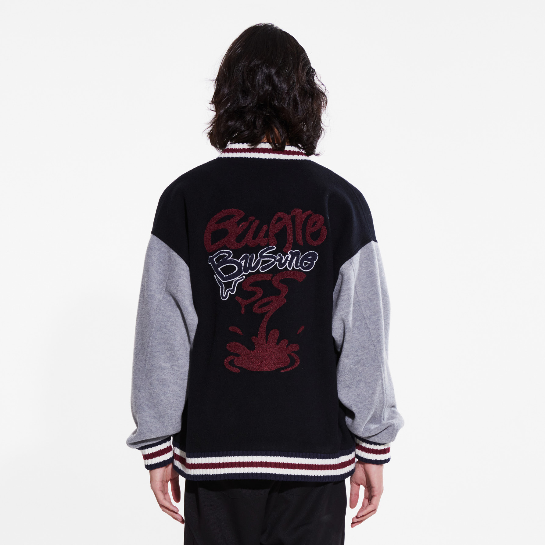 Liuregali Vintage Woolen Cloth Embroidered Baseball Coat In Black