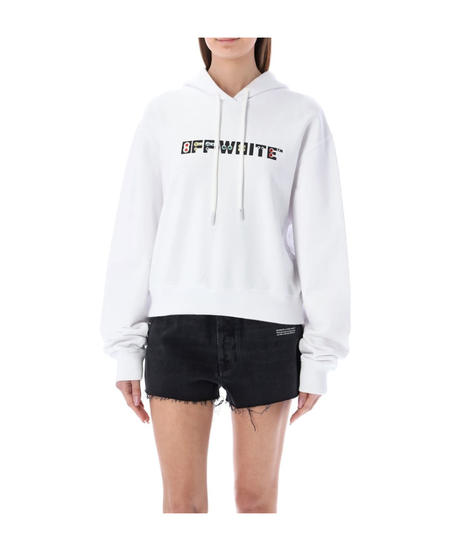Off-white Rhinestone-embellished Logo Hoodie In White