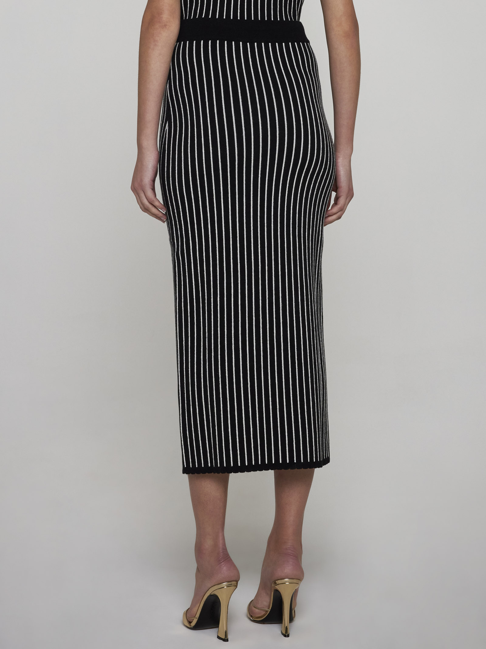 Alessandra Rich Pinstripe Knitted Midi Skirt In Black