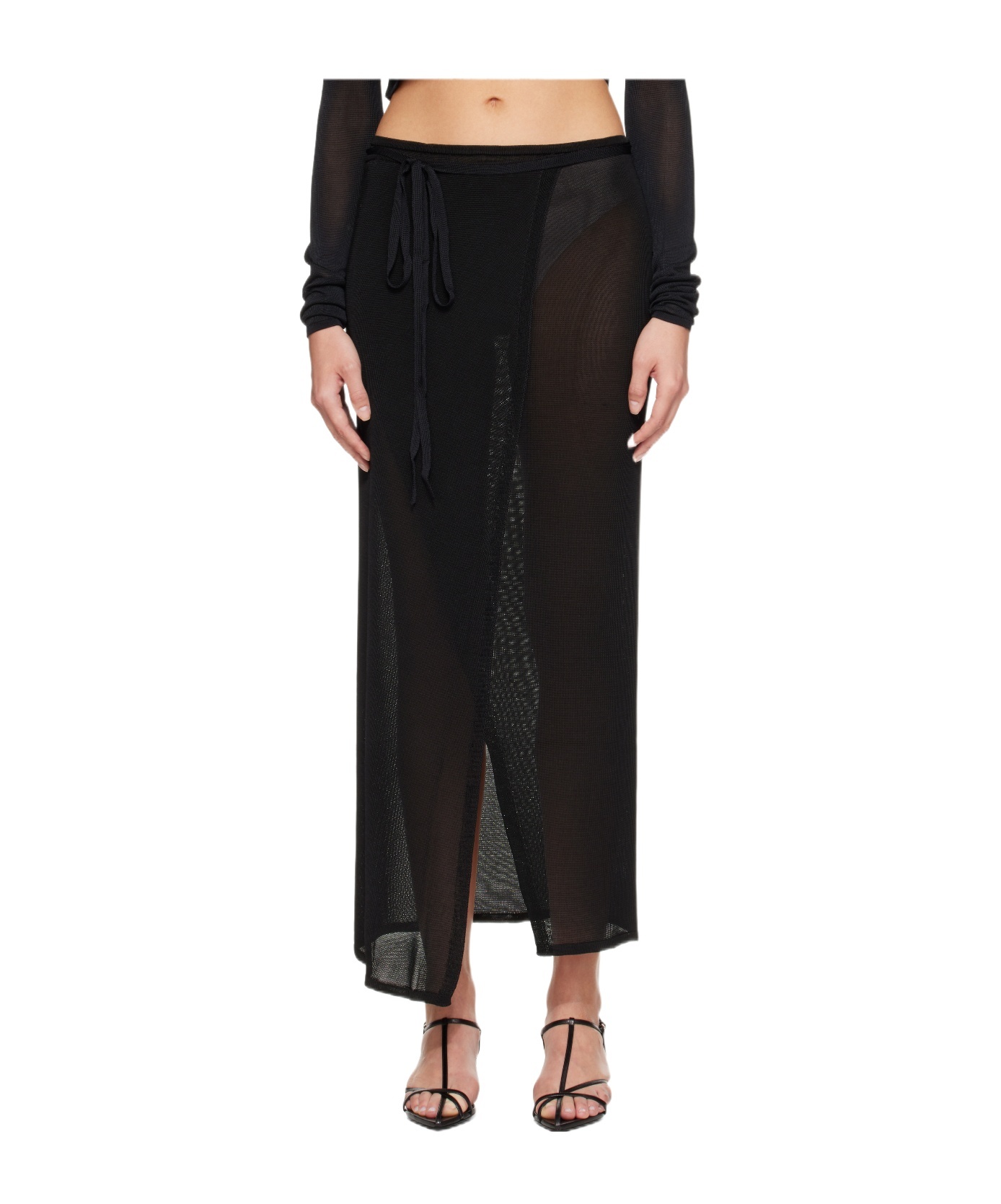 The Frankie Shop Alsen Thin Knit Wrap Maxi Skirt In Black