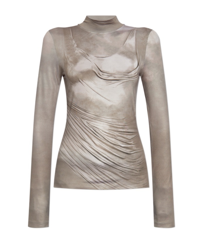 Balmain Draped Mock Neck Top In Nude