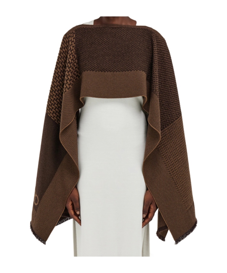 Ferragamo Jacquard Cape In Brown