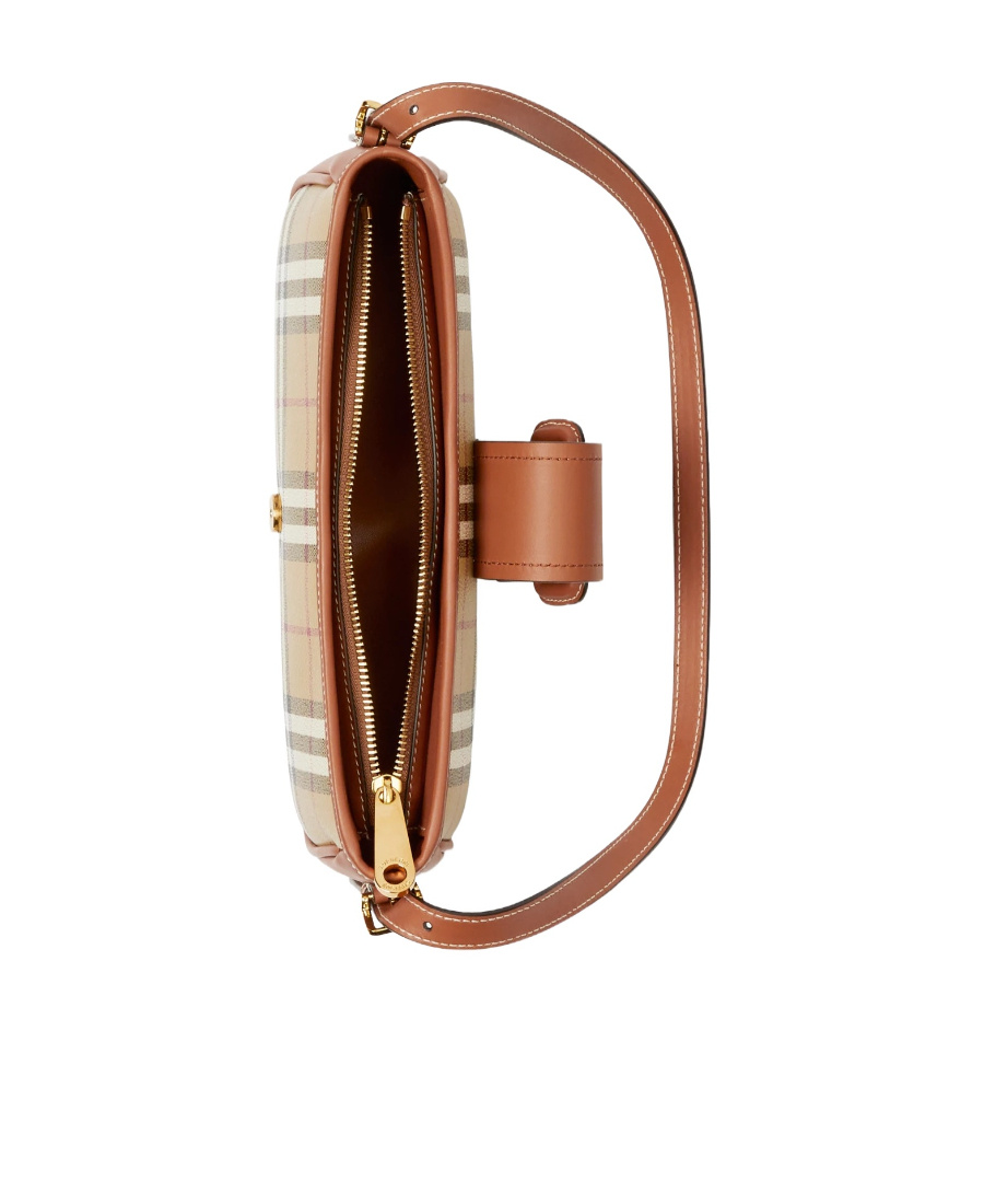 Burberry Canvas Sling Shoulder Bag With Checkered Pattern In Brown