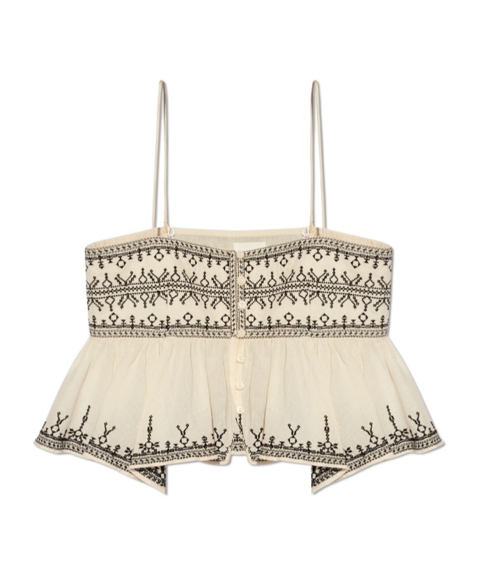 Isabel Marant Étoile Piyae Geometric-embroidery Top In Nude